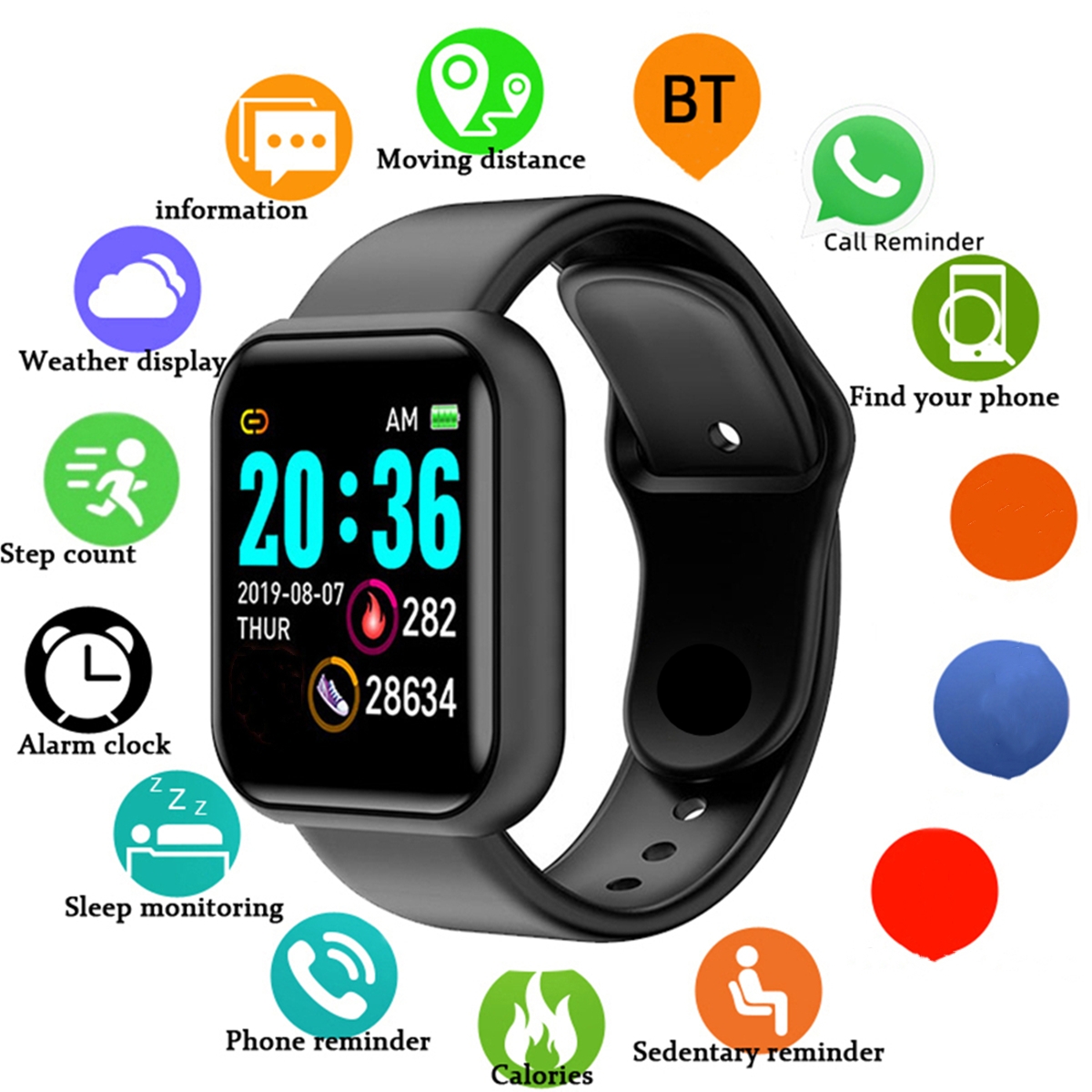Watch Smart Y68 - Homens relógios inteligentes tela colorida bluetooth