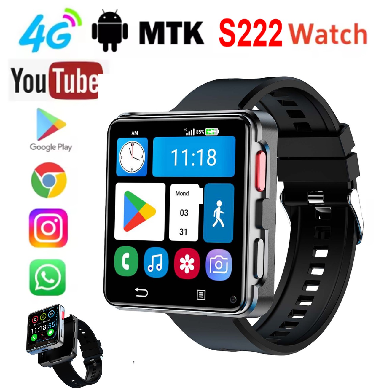Smartwatch Watches Smart - Relógio Inteligente S222 4G com Cartão