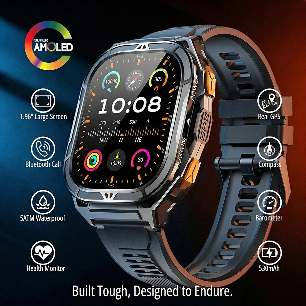 Smartwatch Health Watches - Smartwatch AMOLED de Luxo com GPS