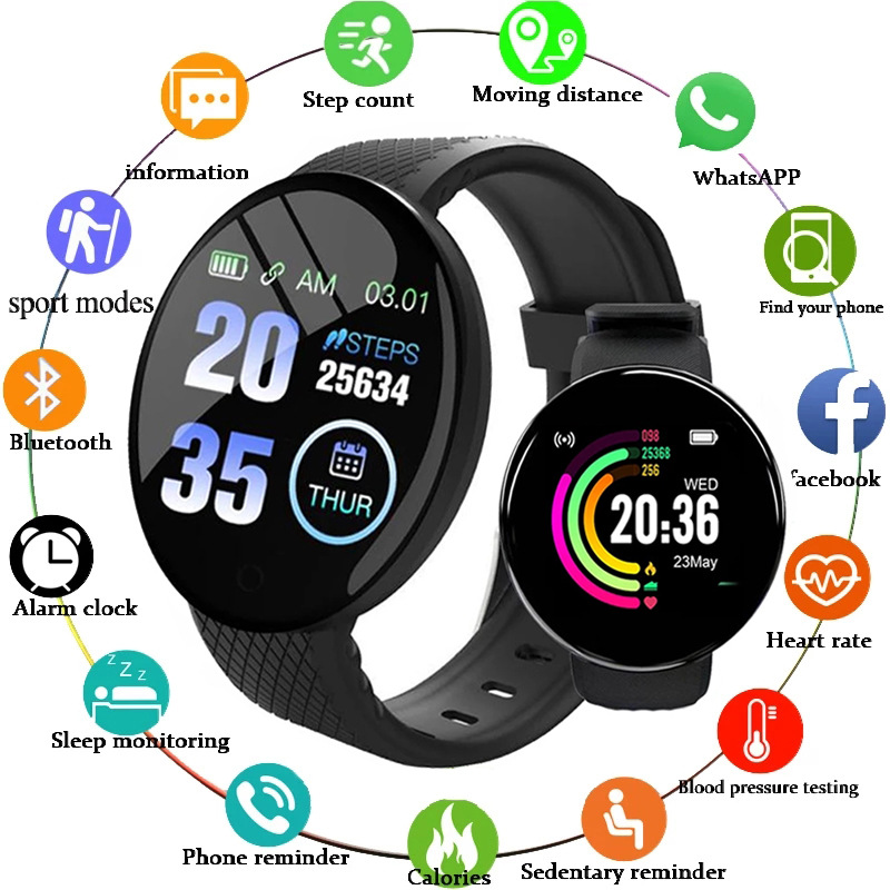 Watch Smart Y68 - D18 relógio inteligente monitor de freqüência